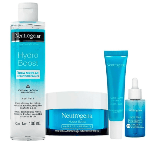 Kit Hidroboost Neutrogena, com 4 embalagens, utilizada para ilustrar artigo sobre rotina de skincare.