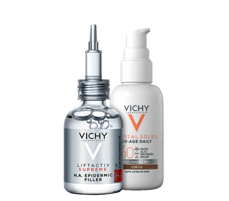 Kit Vichy Lift Activ, com duas embalagens, utilizada para ilustrar artigo sobre rotina de skincare.