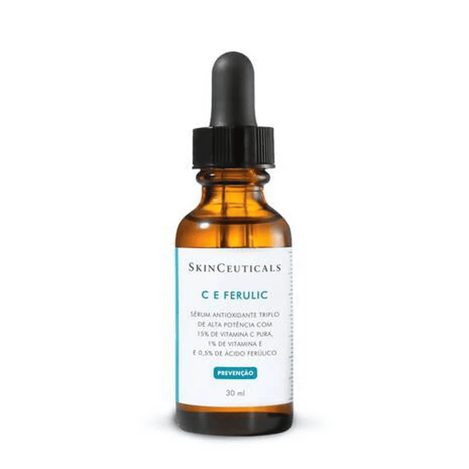 Fotografia da embalagem do sérum SkinCeuticals C E Ferulic, utilizada para ilustrar artigo sobre o melhor sérum firmador para o rosto