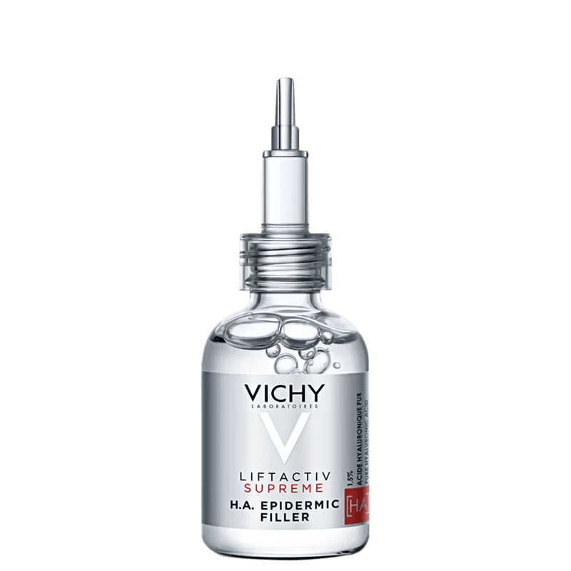 Fotografia da embalagem do produto Vichy LiftActiv Supreme HA Epidermic Filler, utilizada para ilustrar artigo sobre o melhor sérum firmador para o rosto.