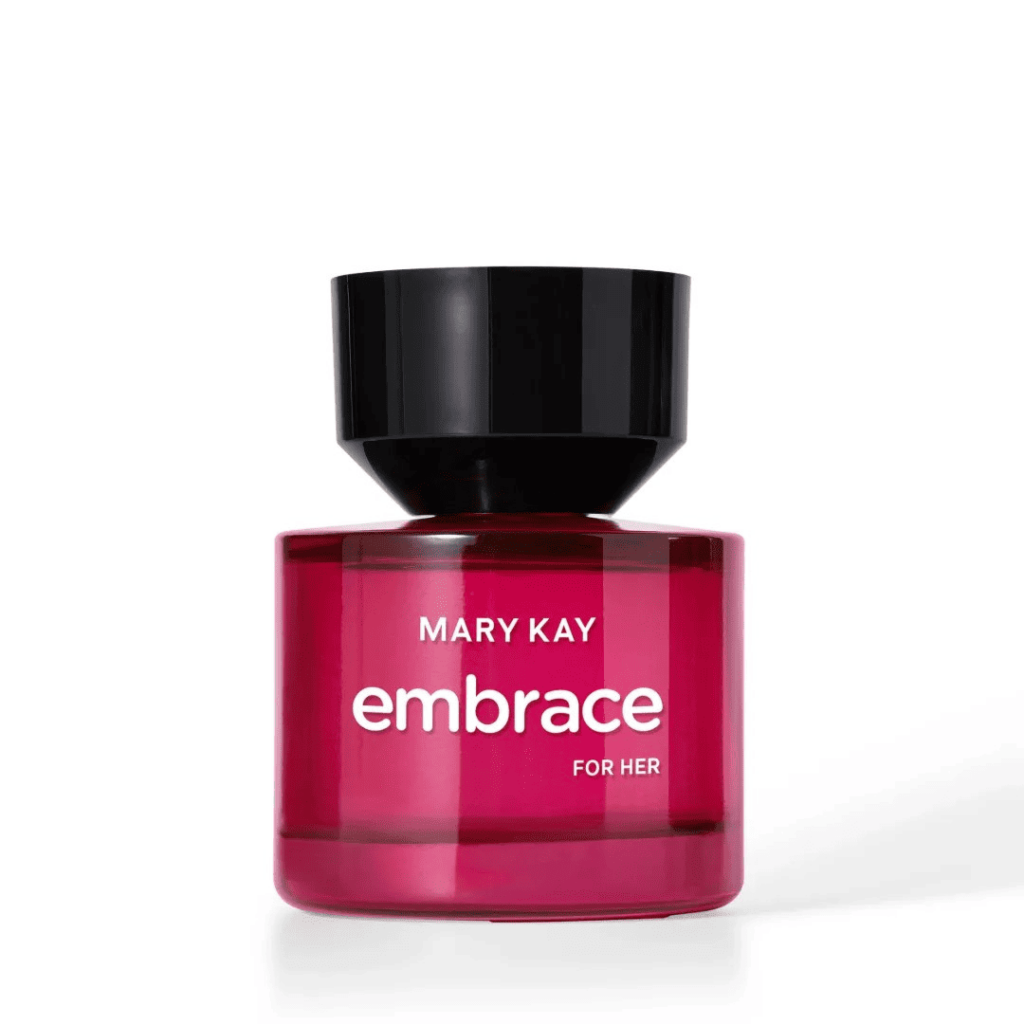 Fotografia do frasco do perfume Mary Kay Embrace for Her, utilizada para ilustrar artigo sobre os perfumes Mary Kay.