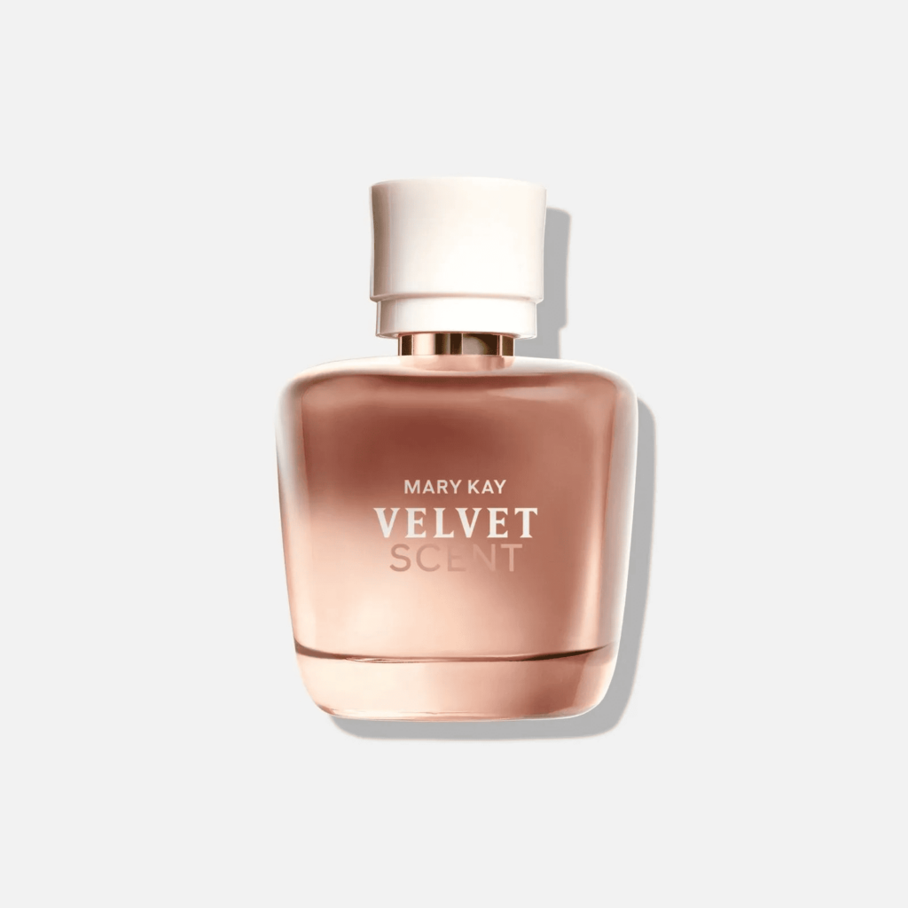 Fotografia da embalagem do perfume Velvet Scent, utilizada para ilustrar artigo sobre qual o melhor perfume mary kay.