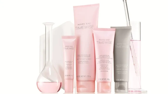 Fotografia de embalagens de produtos Mary Kay, utilizada como capa para artigo sobre a linha Mary Kay Timewise.