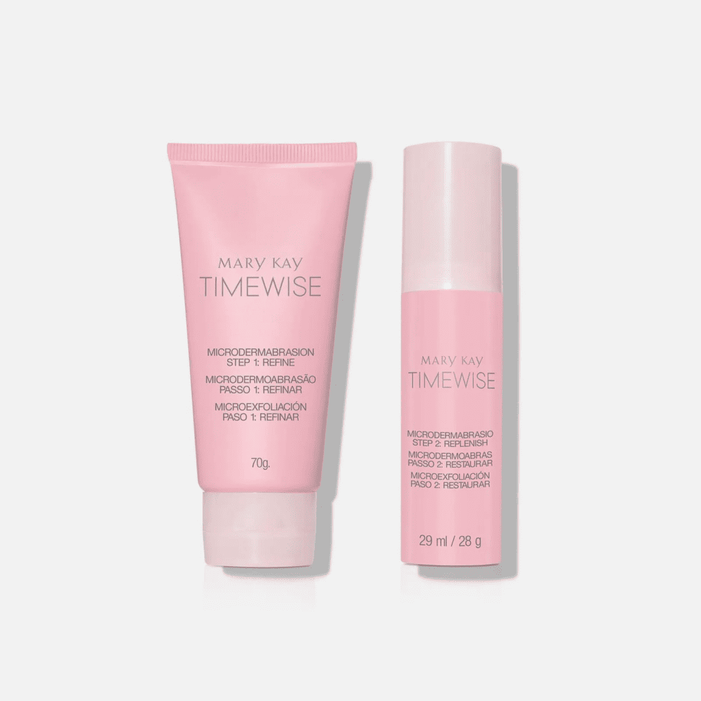 Fotografia da embalagem do produto Mary Kay Timewise microdermoabrasão, utilizada para ilustrar artigo sobre a linha Mary Kay TImewise.