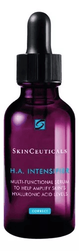 Fotogria da embalagem do produto SkinCeuticals H.A. Intensifier, utilizada para ilustrar artigo sobre ácidos para a pele.