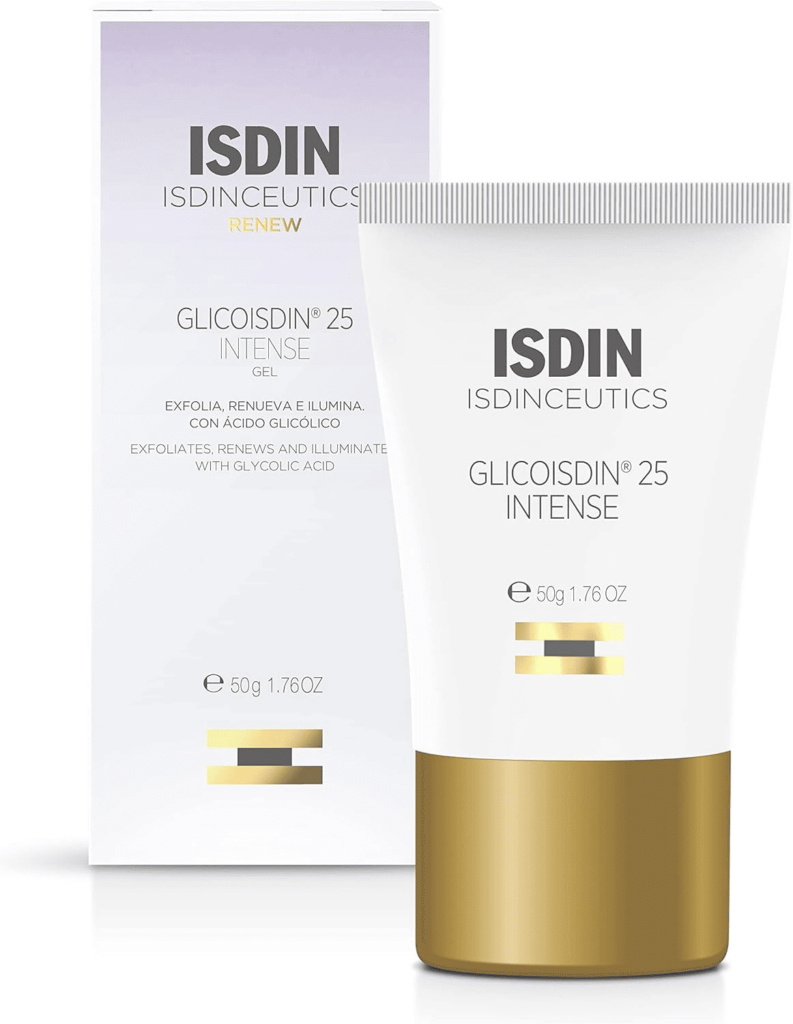 Fotografia da embalagem do produto ISDIN Glicoisdin Gel Facial, utilizada para ilustrar artigo sobre para que serve o ácido glicólico.