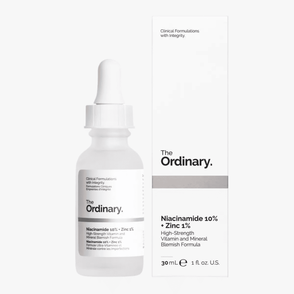 Fotografia da embalagem do prduto The Ordinary Niacinamide 10% + Zinc 1%, utilizado para ilustrar artigo sobre vitamina para pele.